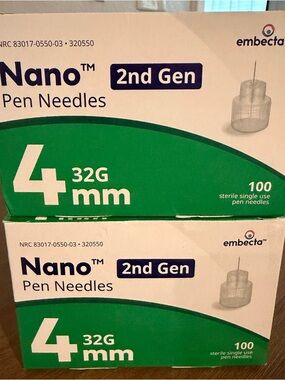 embecta Nano 2nd Gen Pen Needles 4mm 32G (Box) x 2 Boxes